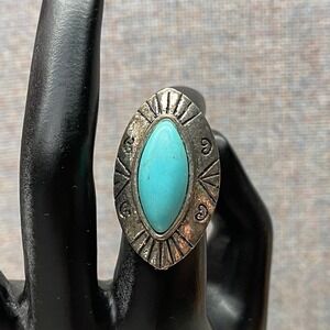 Silver Tone Southwest Turquoise Oval Statement Ring Adjustable Costume Jewelry